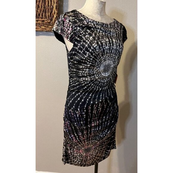 Ali Ro Nordstrom Dress 8 Stars Stretch Silk Short Sleeve Colorburst NWT $250 - Picture 6 of 9